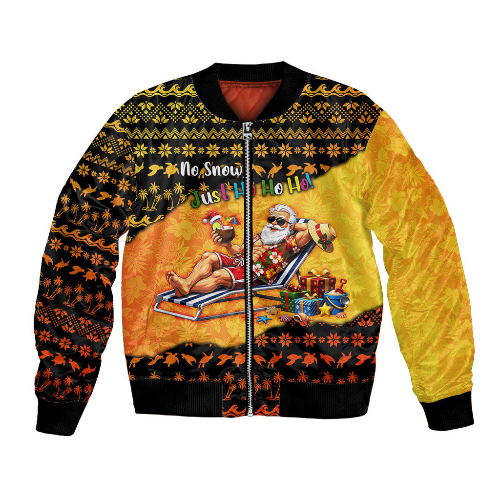 Tropical Christmas In July Santa Claus Bomber Jacket Festive Hawaiian With Beach Reindeer Sleigh TS04 Unisex Orange Black - Polynesian Pride
