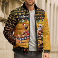 Tropical Christmas In July Santa Claus Bomber Puffer Jacket Festive Hawaiian With Beach Reindeer Sleigh