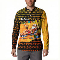 Tropical Christmas In July Santa Claus Button Sweatshirt Festive Hawaiian With Beach Reindeer Sleigh
