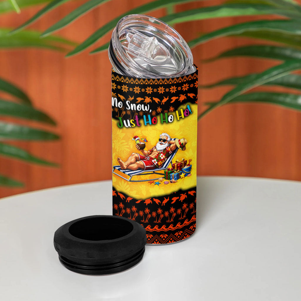 Tropical Christmas In July Santa Claus 4 in 1 Can Cooler Tumbler Festive Hawaiian With Beach Reindeer Sleigh