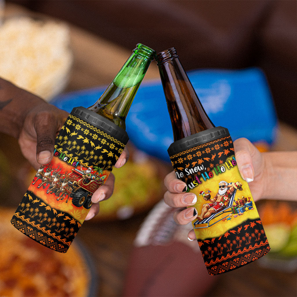 Tropical Christmas In July Santa Claus 4 in 1 Can Cooler Tumbler Festive Hawaiian With Beach Reindeer Sleigh
