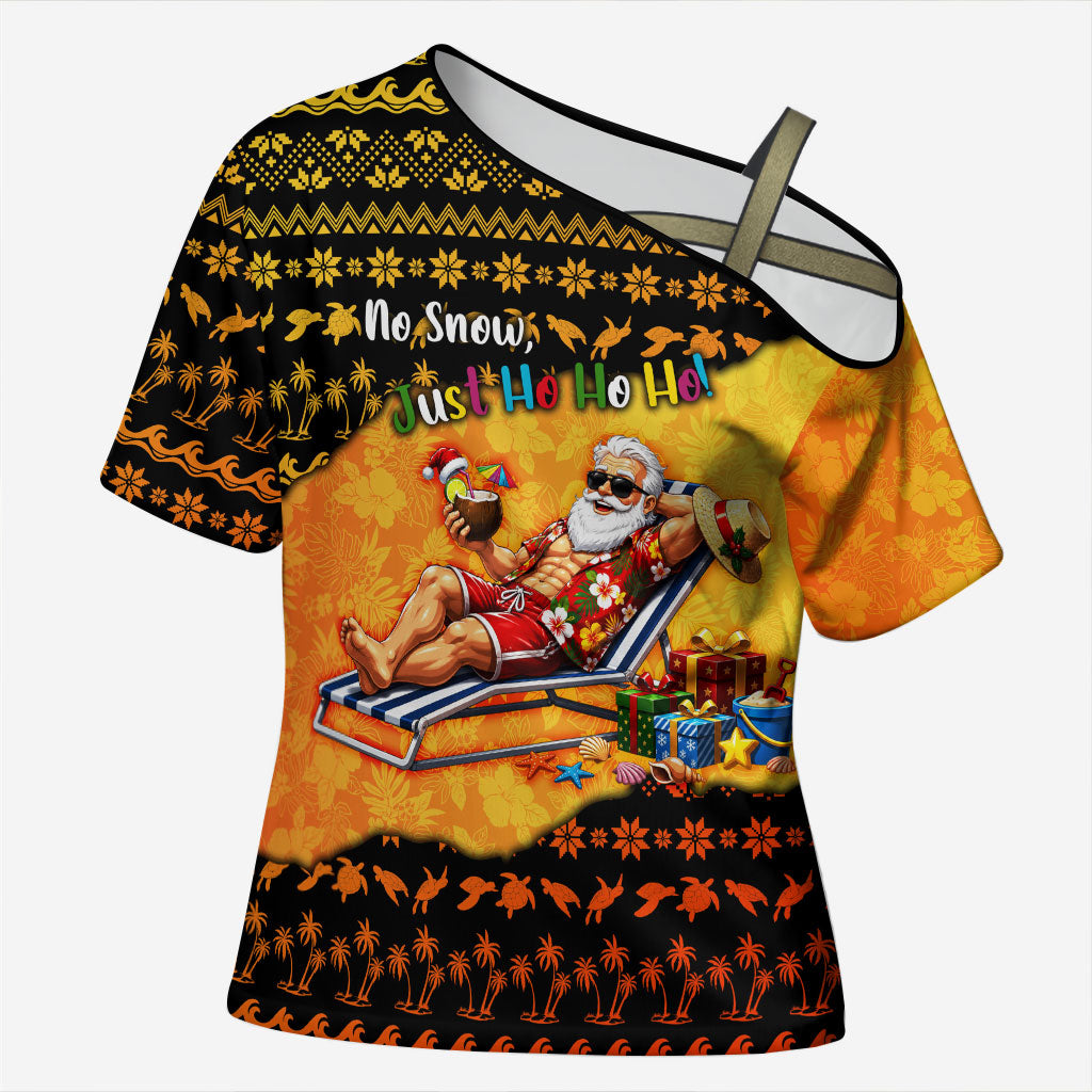 Tropical Christmas In July Santa Claus Cross Shoulder Shirt Festive Hawaiian With Beach Reindeer Sleigh