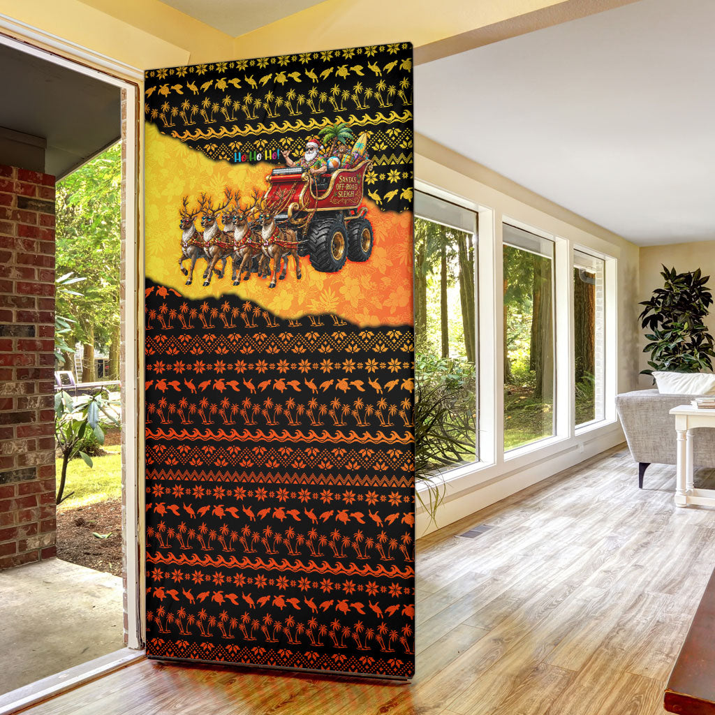 Tropical Christmas In July Santa Claus Door Cover Festive Hawaiian With Beach Reindeer Sleigh