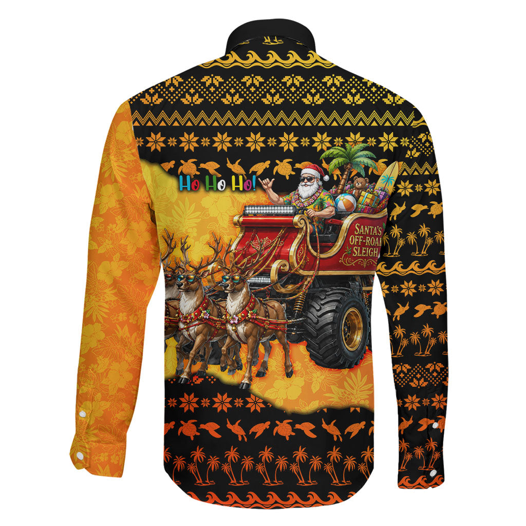 Tropical Christmas In July Santa Claus Family Matching Long Sleeve Bodycon Dress and Hawaiian Shirt Festive Hawaiian With Beach Reindeer Sleigh