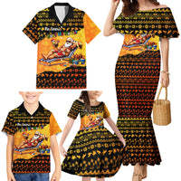 Tropical Christmas In July Santa Claus Family Matching Mermaid Dress and Hawaiian Shirt Festive Hawaiian With Beach Reindeer Sleigh