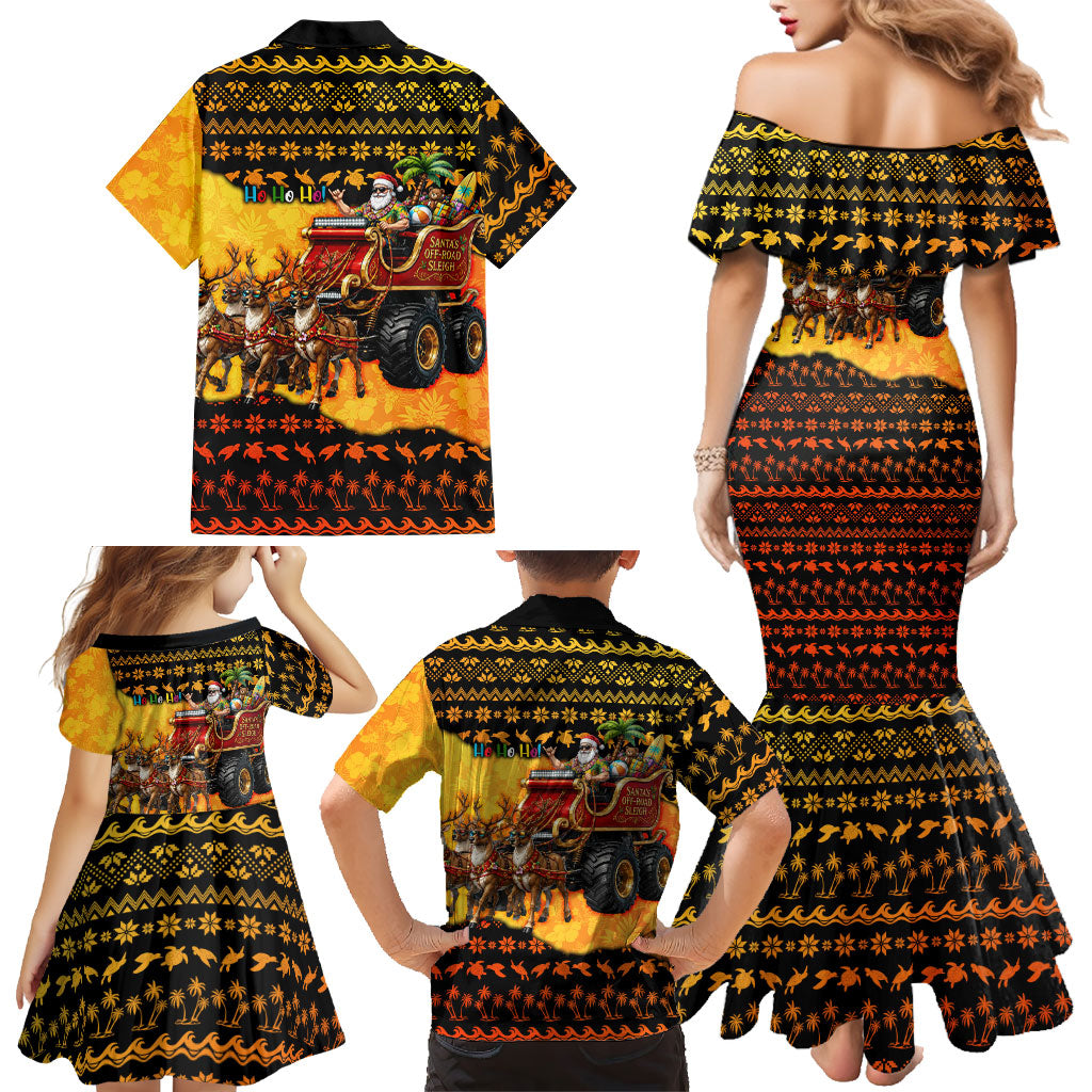 Tropical Christmas In July Santa Claus Family Matching Mermaid Dress and Hawaiian Shirt Festive Hawaiian With Beach Reindeer Sleigh