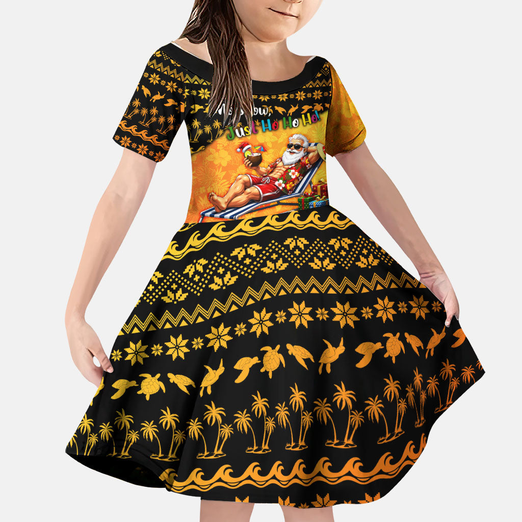 Tropical Christmas In July Santa Claus Family Matching Off The Shoulder Long Sleeve Dress and Hawaiian Shirt Festive Hawaiian With Beach Reindeer Sleigh
