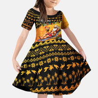 Tropical Christmas In July Santa Claus Family Matching Off The Shoulder Long Sleeve Dress and Hawaiian Shirt Festive Hawaiian With Beach Reindeer Sleigh