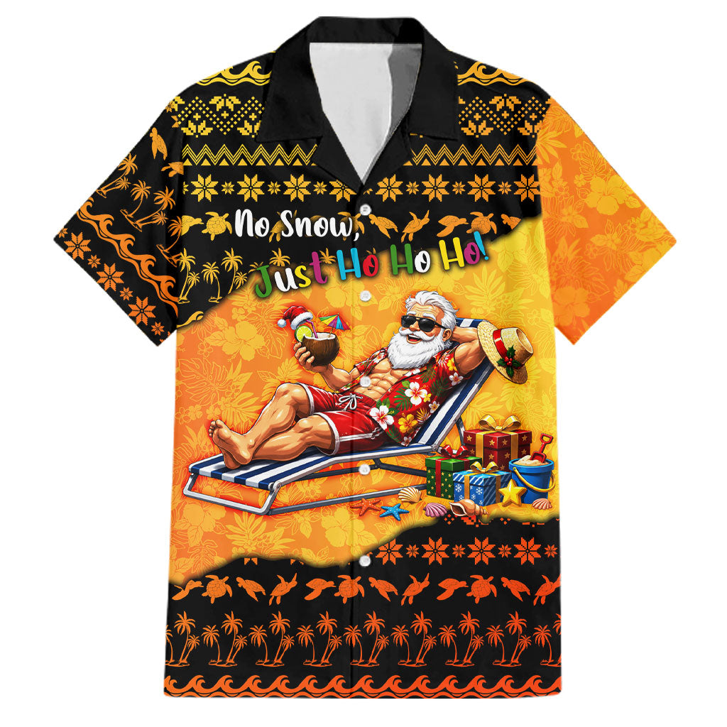 Tropical Christmas In July Santa Claus Family Matching Off The Shoulder Long Sleeve Dress and Hawaiian Shirt Festive Hawaiian With Beach Reindeer Sleigh