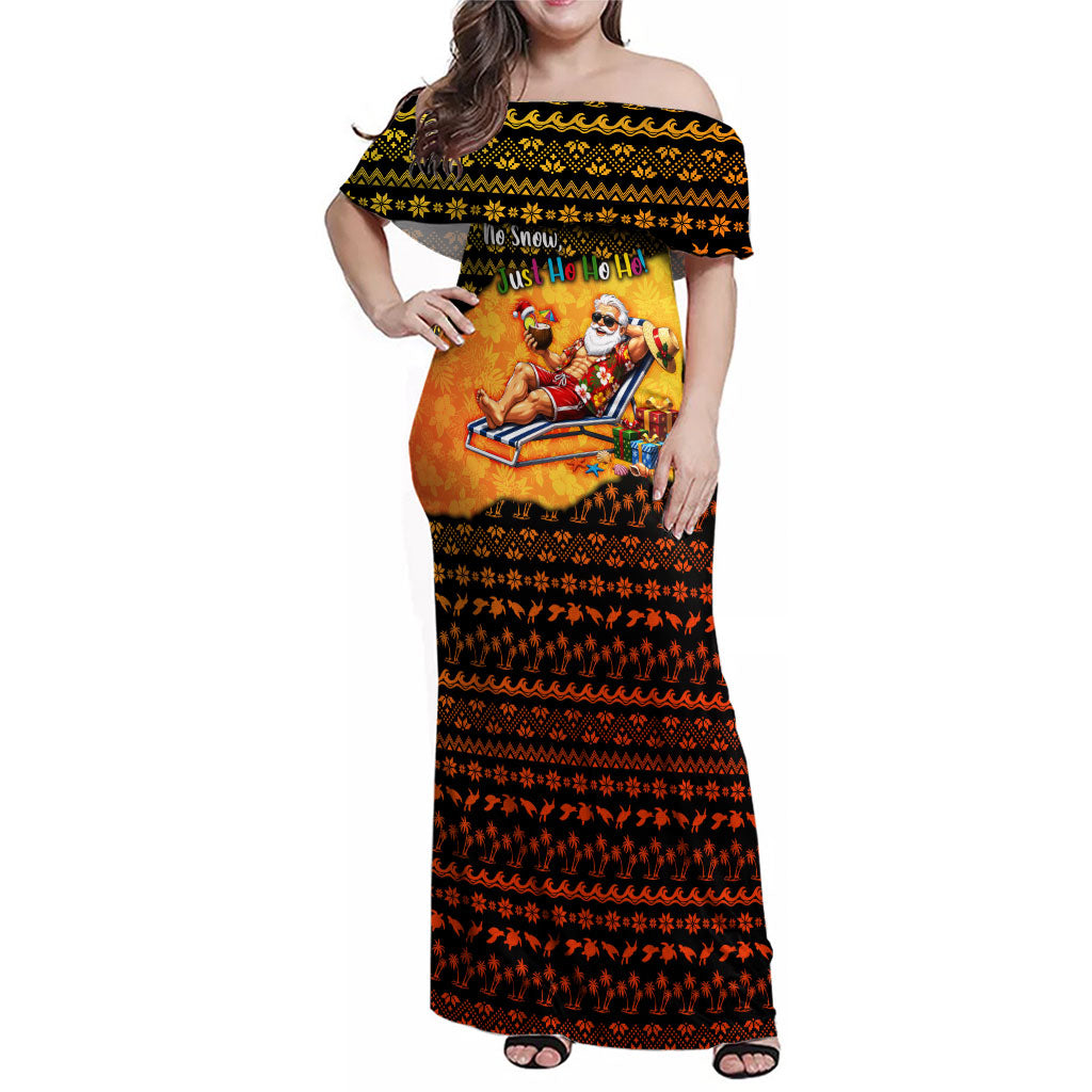 Tropical Christmas In July Santa Claus Family Matching Off Shoulder Maxi Dress and Hawaiian Shirt Festive Hawaiian With Beach Reindeer Sleigh