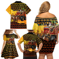Tropical Christmas In July Santa Claus Family Matching Off Shoulder Short Dress and Hawaiian Shirt Festive Hawaiian With Beach Reindeer Sleigh