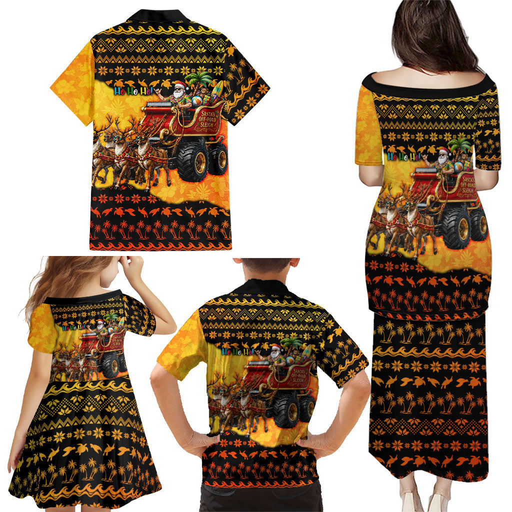Tropical Christmas In July Santa Claus Family Matching Puletasi and Hawaiian Shirt Festive Hawaiian With Beach Reindeer Sleigh