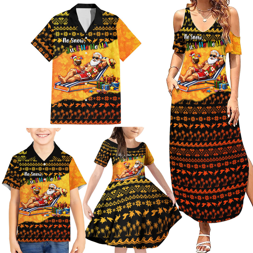 Tropical Christmas In July Santa Claus Family Matching Summer Maxi Dress and Hawaiian Shirt Festive Hawaiian With Beach Reindeer Sleigh