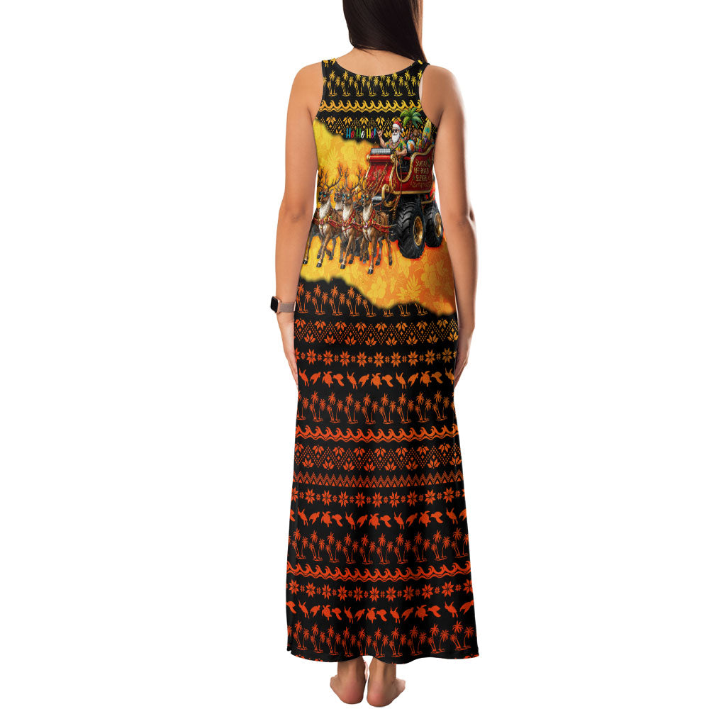 Tropical Christmas In July Santa Claus Family Matching Tank Maxi Dress and Hawaiian Shirt Festive Hawaiian With Beach Reindeer Sleigh