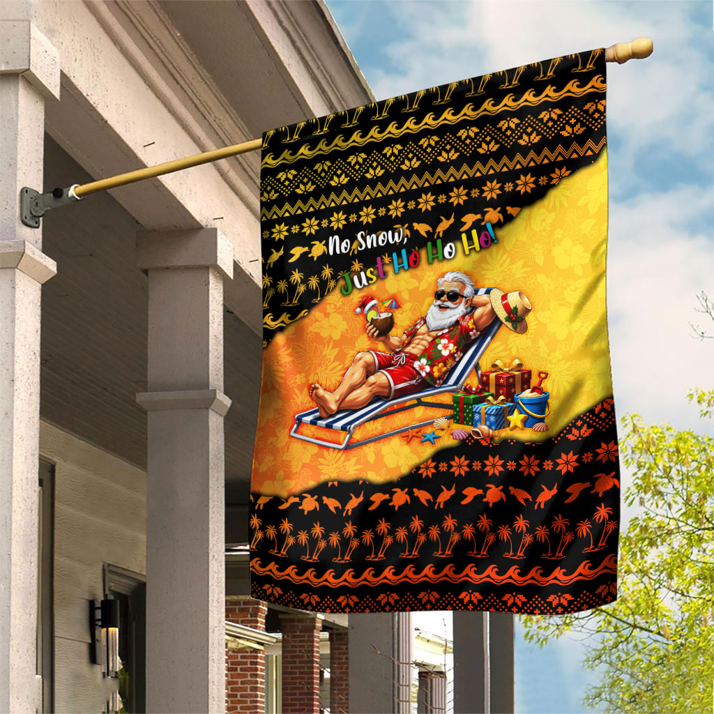 Tropical Christmas In July Santa Claus Garden Flag Festive Hawaiian With Beach Reindeer Sleigh TS04 House Flag Orange Black - Polynesian Pride