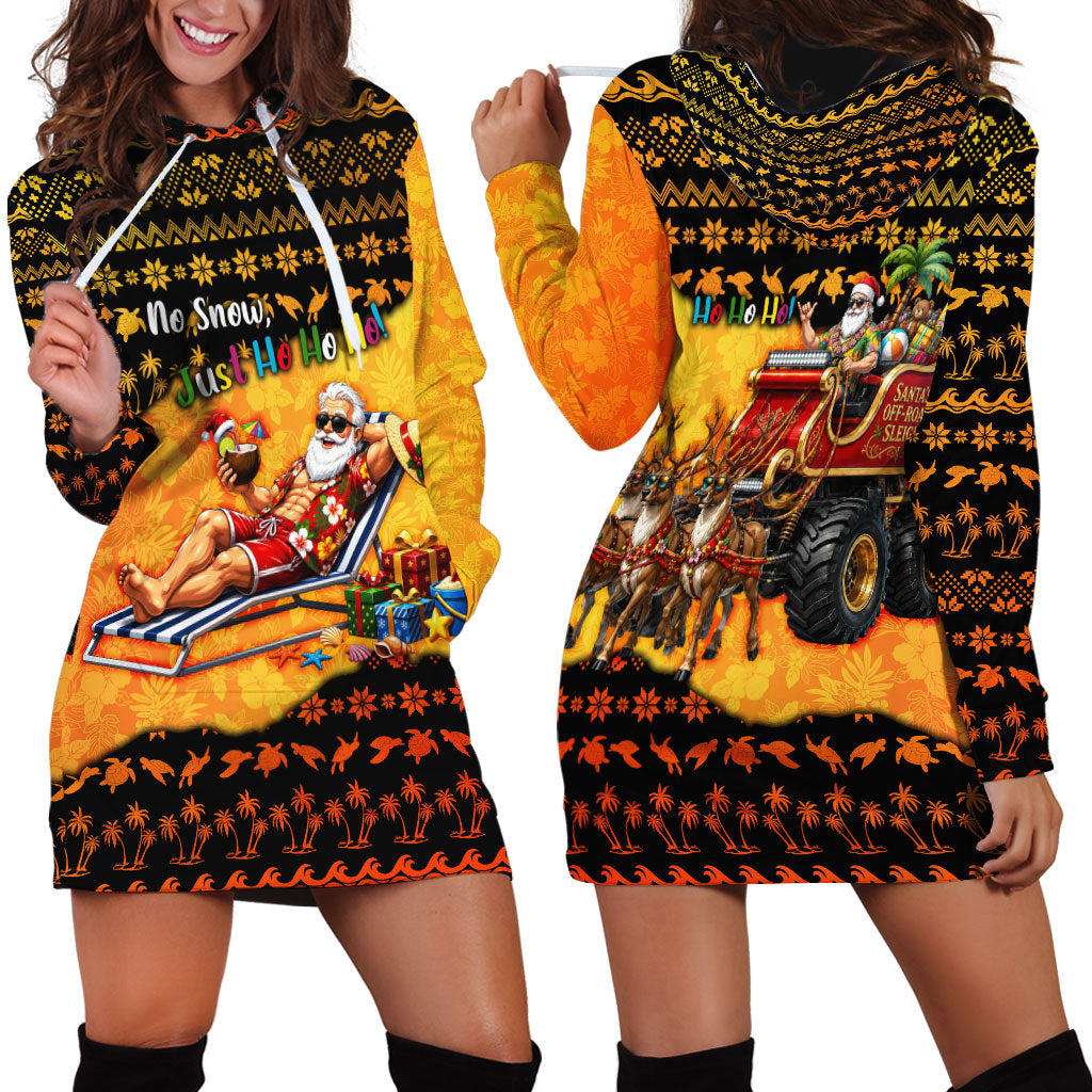 Tropical Christmas In July Santa Claus Hoodie Dress Festive Hawaiian With Beach Reindeer Sleigh