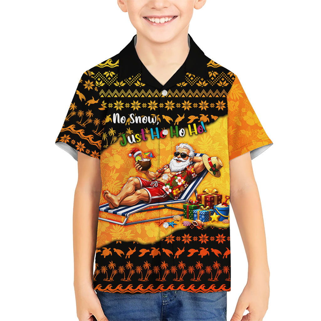 Tropical Christmas In July Santa Claus Kid Hawaiian Shirt Festive Hawaiian With Beach Reindeer Sleigh