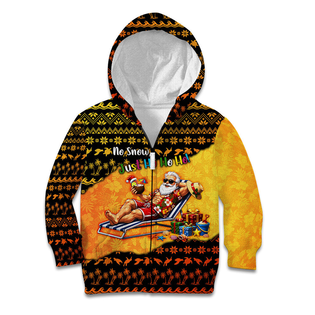 Tropical Christmas In July Santa Claus Kid Hoodie Festive Hawaiian With Beach Reindeer Sleigh