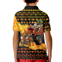 Tropical Christmas In July Santa Claus Kid Polo Shirt Festive Hawaiian With Beach Reindeer Sleigh