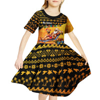 Tropical Christmas In July Santa Claus Kid Short Sleeve Dress Festive Hawaiian With Beach Reindeer Sleigh