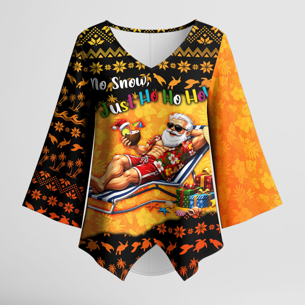Tropical Christmas In July Santa Claus Kimono Sleeve Blouse Festive Hawaiian With Beach Reindeer Sleigh
