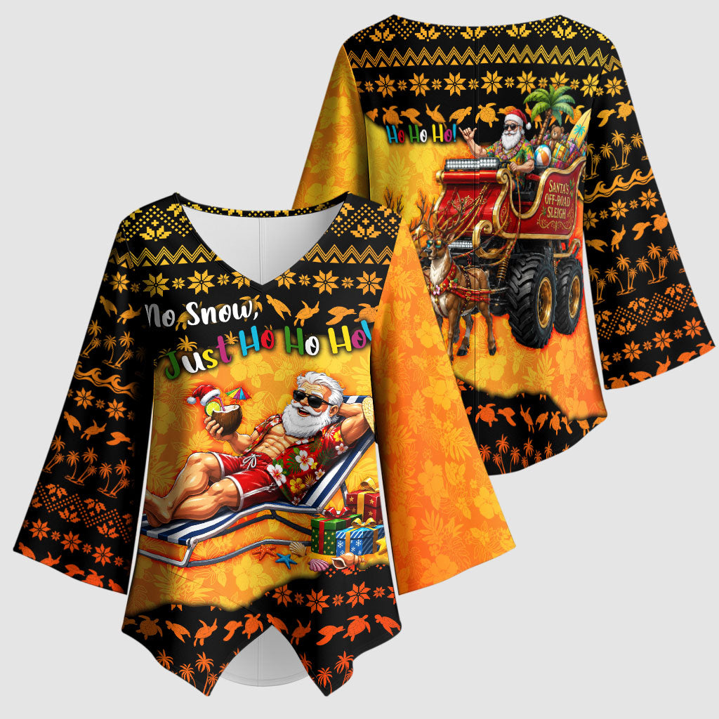 Tropical Christmas In July Santa Claus Kimono Sleeve Blouse Festive Hawaiian With Beach Reindeer Sleigh