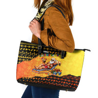 Tropical Christmas In July Santa Claus Leather Tote Bag Festive Hawaiian With Beach Reindeer Sleigh