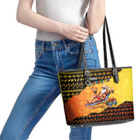 Tropical Christmas In July Santa Claus Leather Tote Bag Festive Hawaiian With Beach Reindeer Sleigh