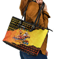 Tropical Christmas In July Santa Claus Leather Tote Bag Festive Hawaiian With Beach Reindeer Sleigh