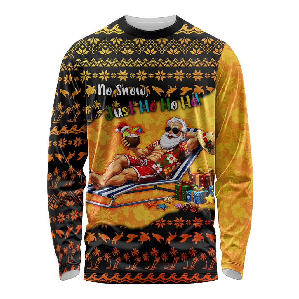 Tropical Christmas In July Santa Claus Long Sleeve Shirt Festive Hawaiian With Beach Reindeer Sleigh