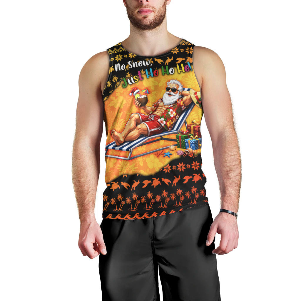 Tropical Christmas In July Santa Claus Men Tank Top Festive Hawaiian With Beach Reindeer Sleigh