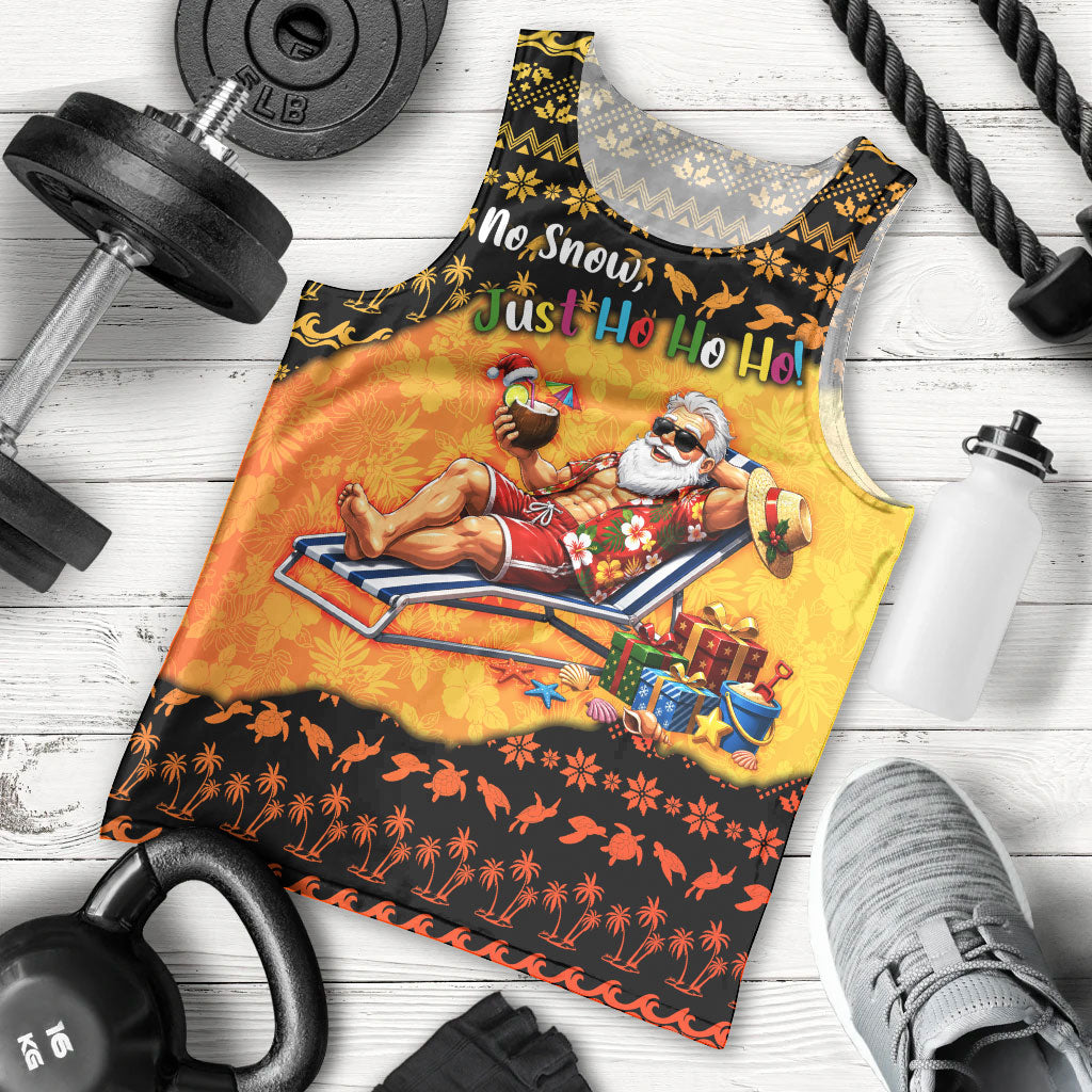 Tropical Christmas In July Santa Claus Men Tank Top Festive Hawaiian With Beach Reindeer Sleigh