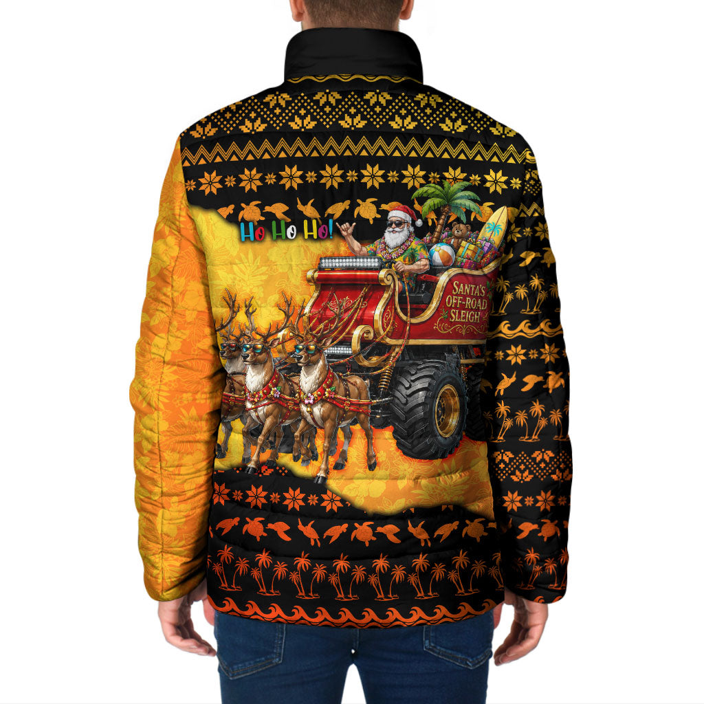 Tropical Christmas In July Santa Claus Padded Jacket Festive Hawaiian With Beach Reindeer Sleigh