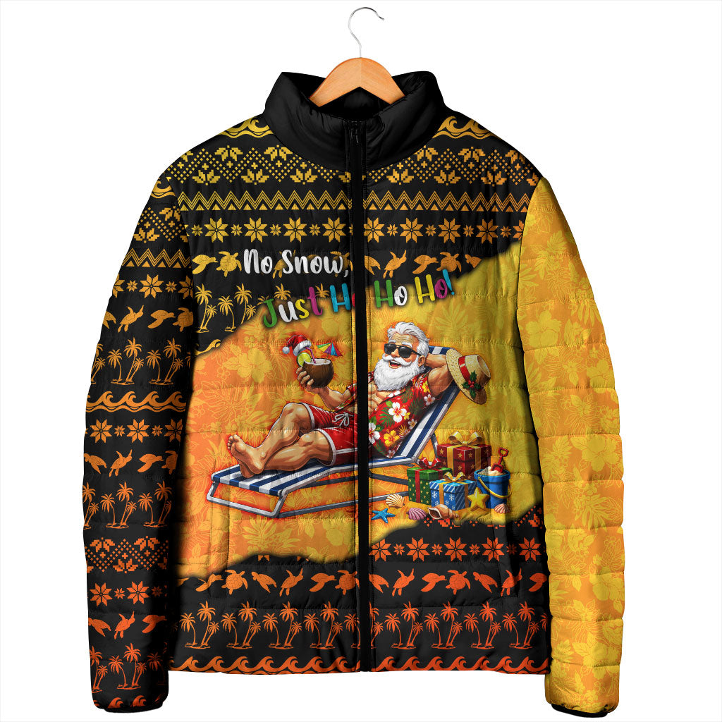 Tropical Christmas In July Santa Claus Padded Jacket Festive Hawaiian With Beach Reindeer Sleigh