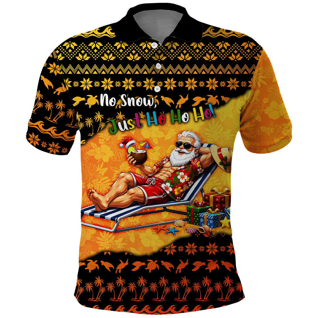 Tropical Christmas In July Santa Claus Polo Shirt Festive Hawaiian With Beach Reindeer Sleigh