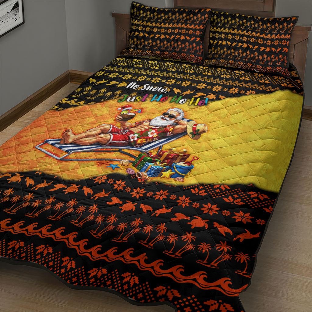 Tropical Christmas In July Santa Claus Quilt Bed Set Festive Hawaiian With Beach Reindeer Sleigh