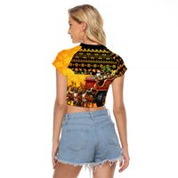 Tropical Christmas In July Santa Claus Raglan Cropped T Shirt Festive Hawaiian With Beach Reindeer Sleigh