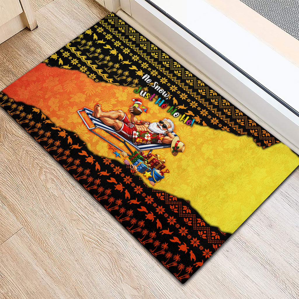 Tropical Christmas In July Santa Claus Rubber Doormat Festive Hawaiian With Beach Reindeer Sleigh