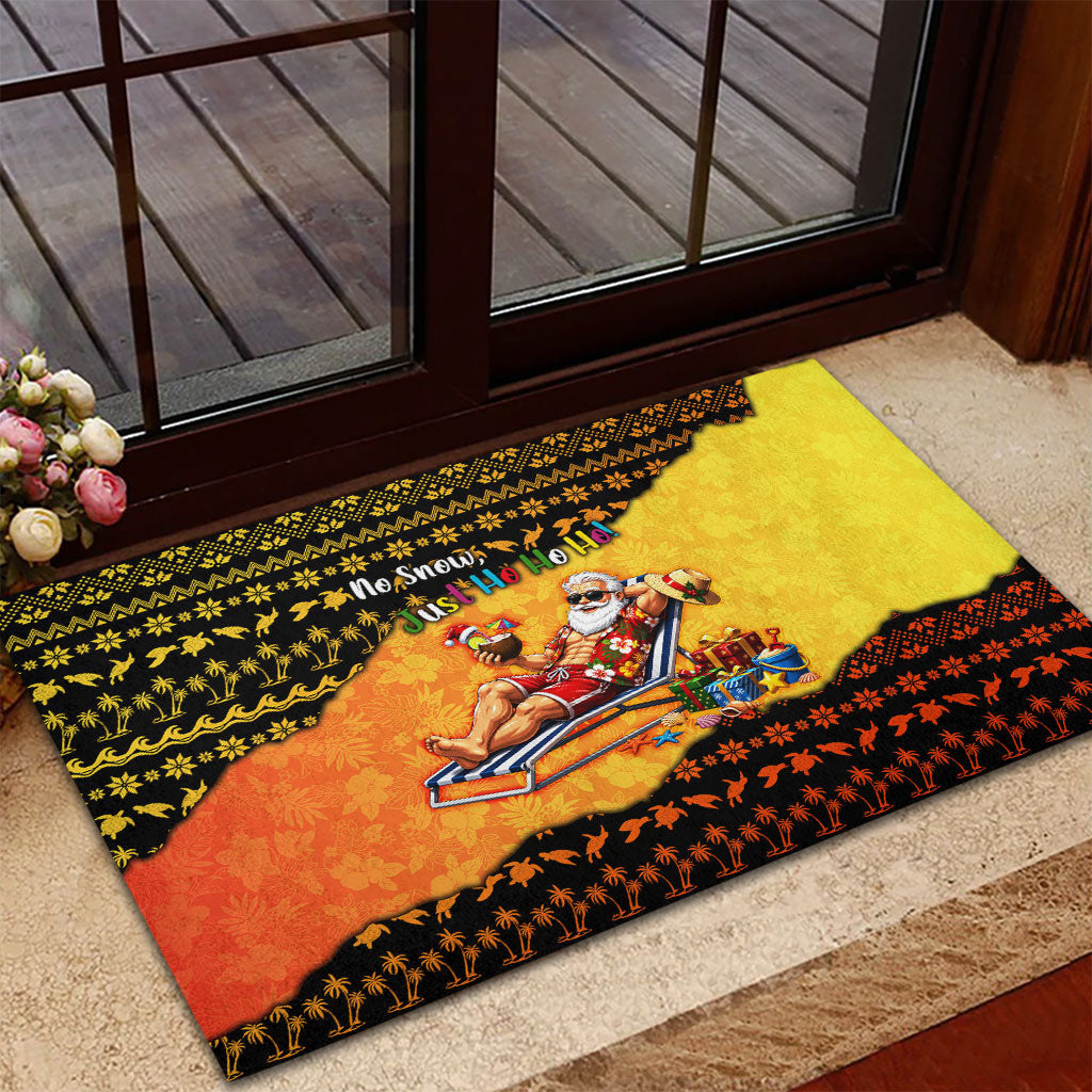Tropical Christmas In July Santa Claus Rubber Doormat Festive Hawaiian With Beach Reindeer Sleigh
