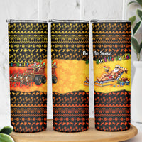 Tropical Christmas In July Santa Claus Skinny Tumbler Festive Hawaiian With Beach Reindeer Sleigh