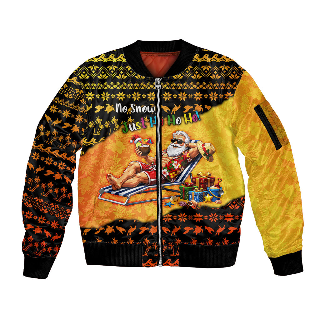 Tropical Christmas In July Santa Claus Sleeve Zip Bomber Jacket Festive Hawaiian With Beach Reindeer Sleigh TS04 Unisex Orange Black - Polynesian Pride