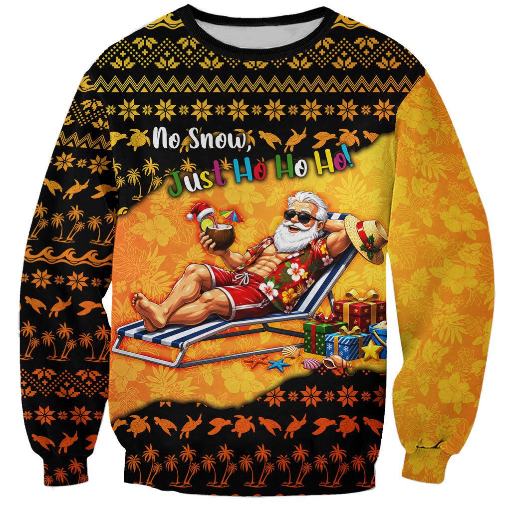 Tropical Christmas In July Santa Claus Sweatshirt Festive Hawaiian With Beach Reindeer Sleigh TS04 Unisex Orange Black - Polynesian Pride