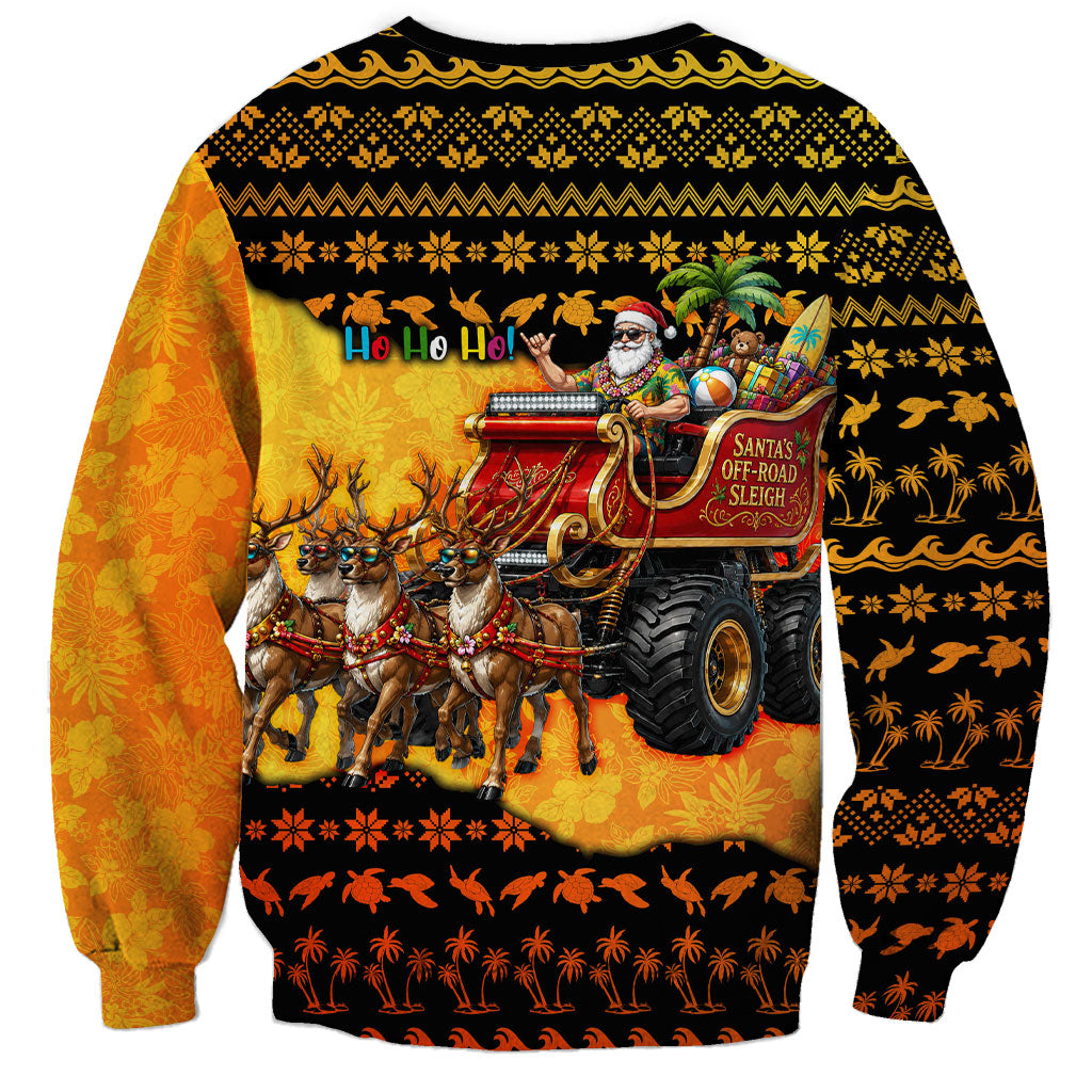 Tropical Christmas In July Santa Claus Sweatshirt Festive Hawaiian With Beach Reindeer Sleigh