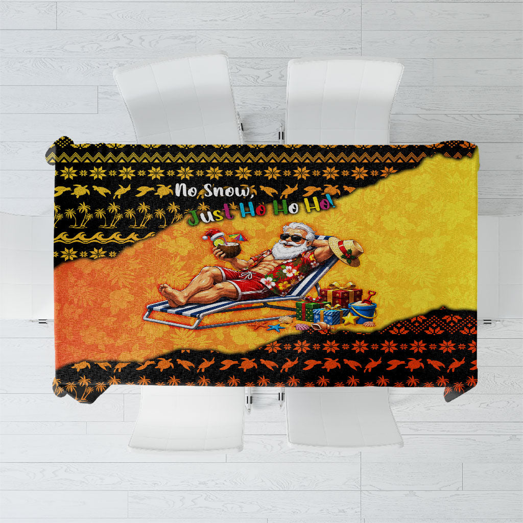 Tropical Christmas In July Santa Claus Tablecloth Festive Hawaiian With Beach Reindeer Sleigh TS04 Orange Black - Polynesian Pride