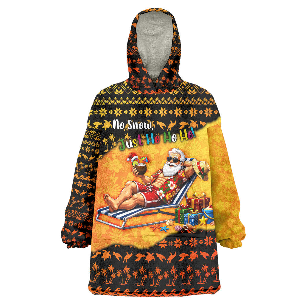 Tropical Christmas In July Santa Claus Wearable Blanket Hoodie Festive Hawaiian With Beach Reindeer Sleigh