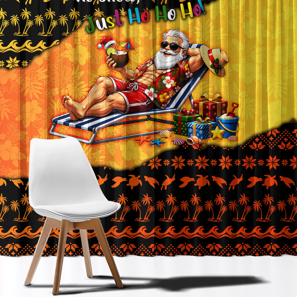 Tropical Christmas In July Santa Claus Window Curtain Festive Hawaiian With Beach Reindeer Sleigh