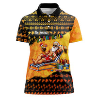Tropical Christmas In July Santa Claus Women Polo Shirt Festive Hawaiian With Beach Reindeer Sleigh