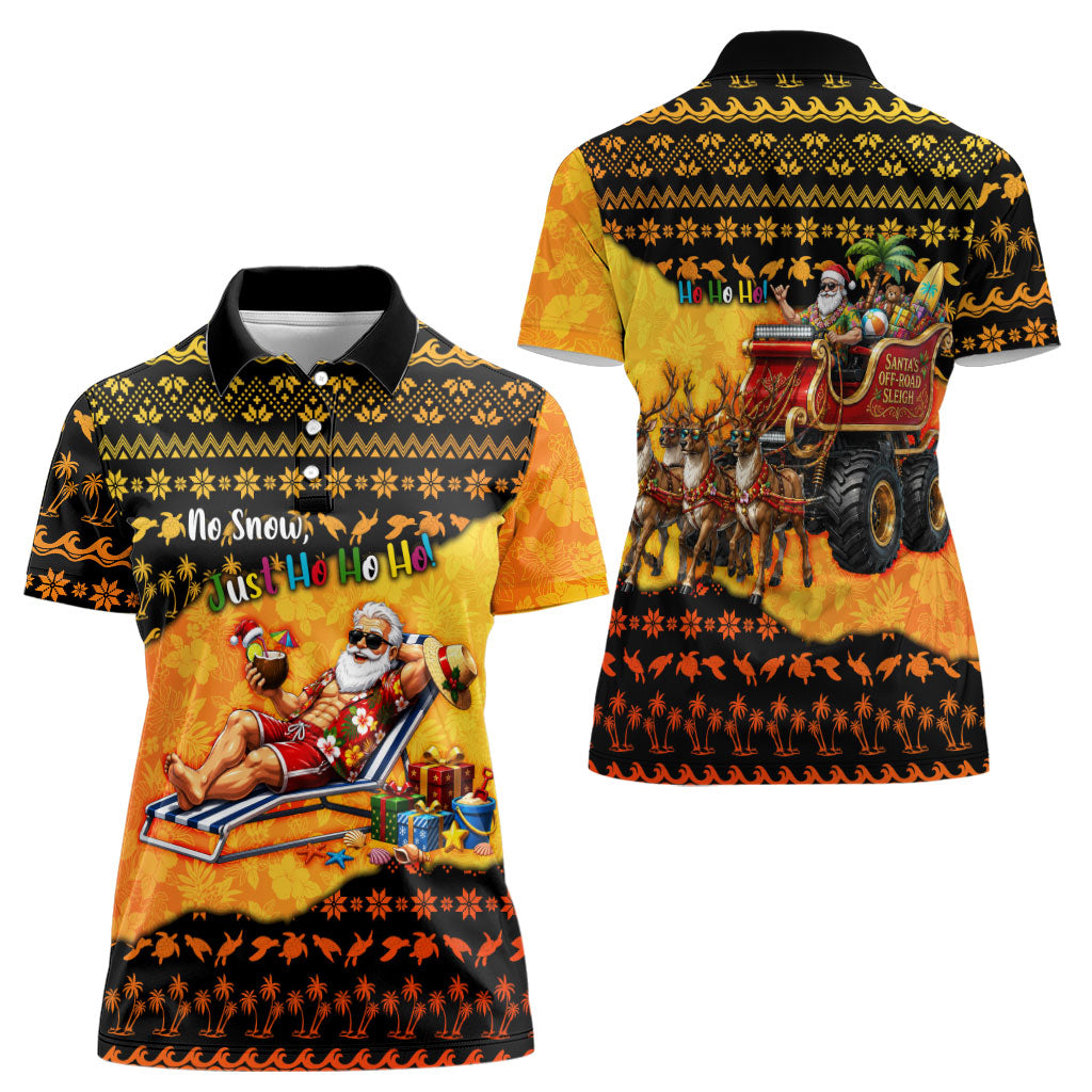 Tropical Christmas In July Santa Claus Women Polo Shirt Festive Hawaiian With Beach Reindeer Sleigh