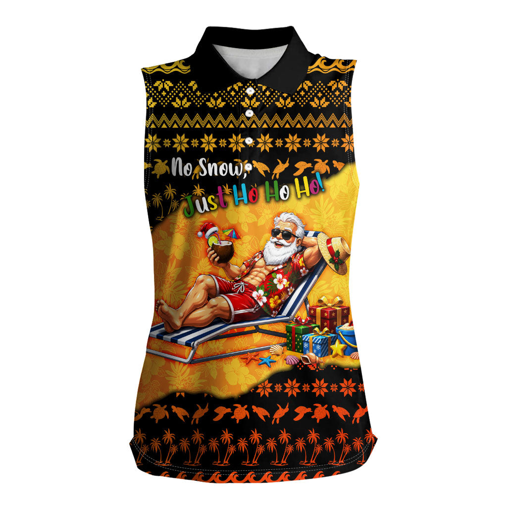 Tropical Christmas In July Santa Claus Women Sleeveless Polo Shirt Festive Hawaiian With Beach Reindeer Sleigh