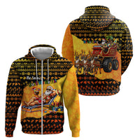 Tropical Christmas In July Santa Claus Zip Hoodie Festive Hawaiian With Beach Reindeer Sleigh